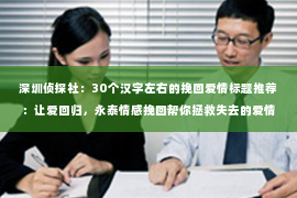 深圳侦探社：30个汉字左右的挽回爱情标题推荐：让爱回归，永泰情感挽回帮你拯救失去的爱情