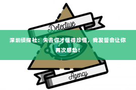 深圳侦探社：失去你才懂得珍惜，我发誓会让你再次感动！