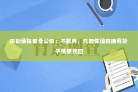 深圳侦探调查公司：不放弃，只因你值得拥有婷子情感挽回