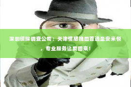 深圳侦探调查公司：天津情感挽回首选圣安米悦，专业服务让爱回来！