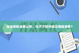 深圳侦探调查公司：冯夕夕如何成功挽回爱情？