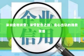 深圳金棍调查：深情复合之路：走心出轨的挽救策略